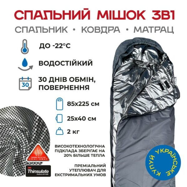 Спальный мешок с капюшоном "Кокон" зимний олива