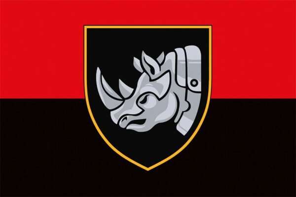 Флаг 4-я отдельная тяжёлая механизированная бригада (4 ОТМБр) СВ ВСУ (лого 4) красно-черный