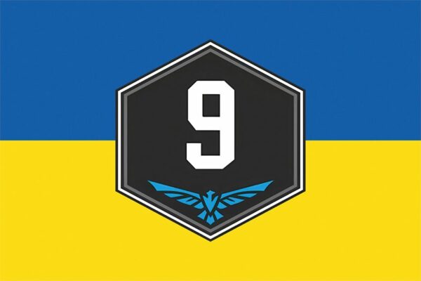 Флаг 9 отдельной бригады беспилотных систем (9 ОБрБпС) ВСУ (лого 2) сине-желтый