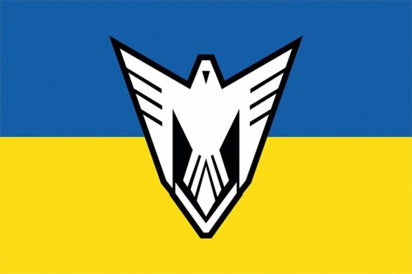 Флаг 9 отдельной бригады беспилотных систем (9 ОБрБпС) ВСУ сине-желтый