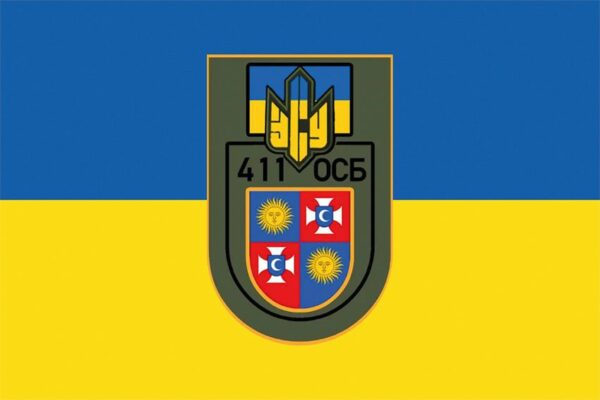 Прапор 411 окремого стрілецького батальйона (411 ОСБ) ЗСУ синьо-жовтий