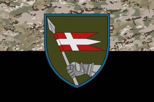 Флаг 14 отдельной механизированной бригады (14 ОМБр) имени Романа Великого ВСУ (лого 2) камуфляж-черный