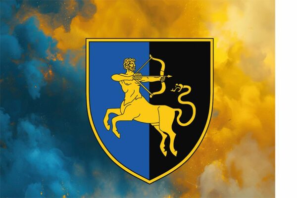 Флаг 141 отдельной механизированной бригады (141 ОМБр) СВ ВСУ сине-желтый рассвет