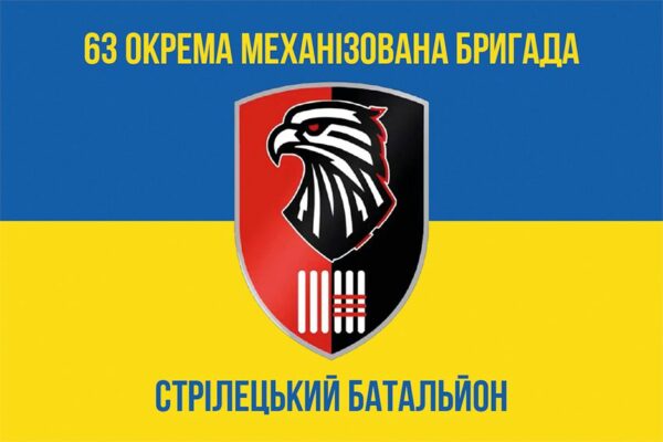 Флаг 55 отдельного стрелкового батальона 63 ОМБр (55 ОСБ 63 ОМБр) СВ ВСУ сине-желтый 1
