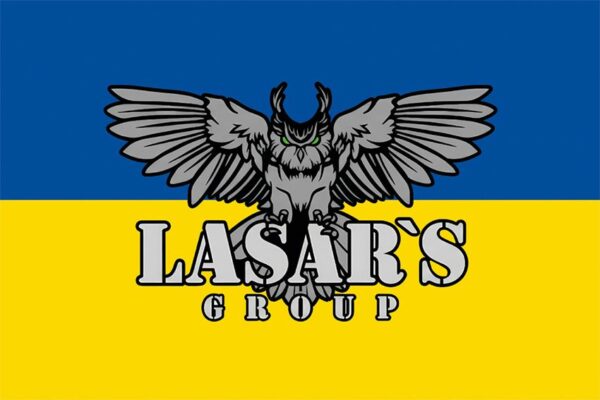 Флаг Отдельный отряд специального назначения «Lasar's group» («Группа Лазаря») НГУ сине-желтый